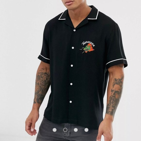 ASOS Other - 🌟5/$20🌟 ASOS mens button down shirt black embroidered Dragon size Small